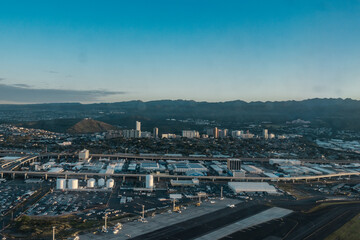 Daniel K. Inouye International Airport. Aerial photography of Honolulu to Kahului from the plane.