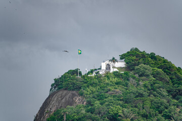Stormy Day in Rio De Janeiro Brazil With Copacabana Fortress High on Mountain
