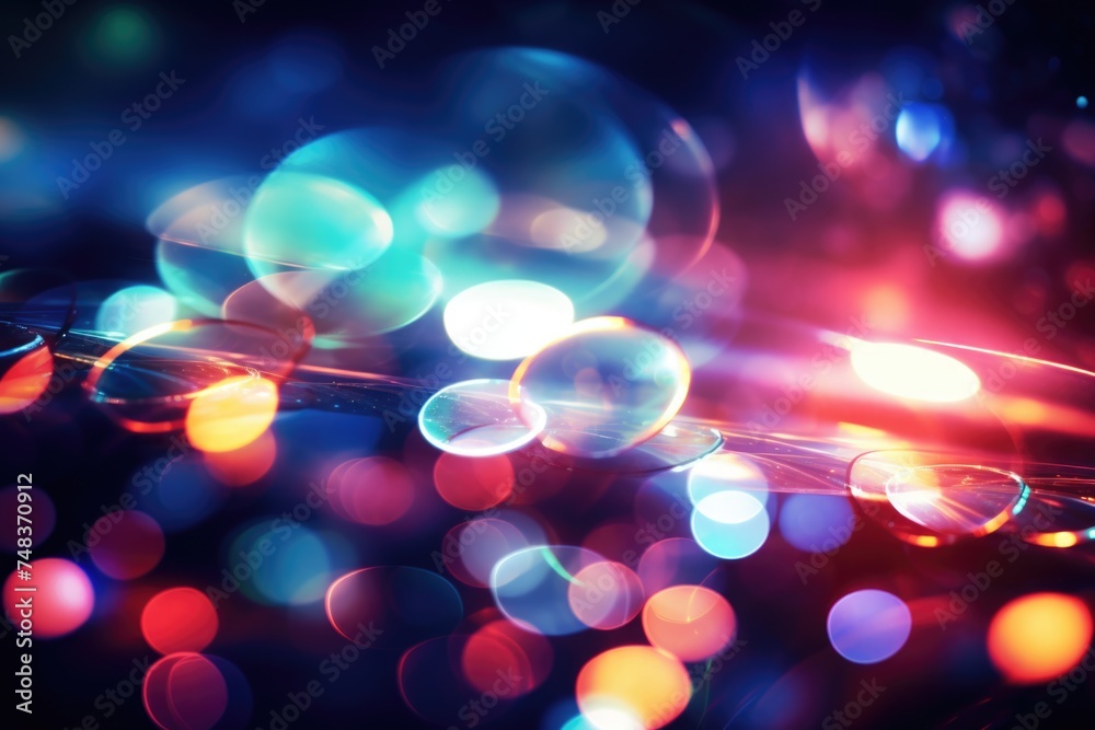 Poster abstract blurred colorful lens flare bokeh on black