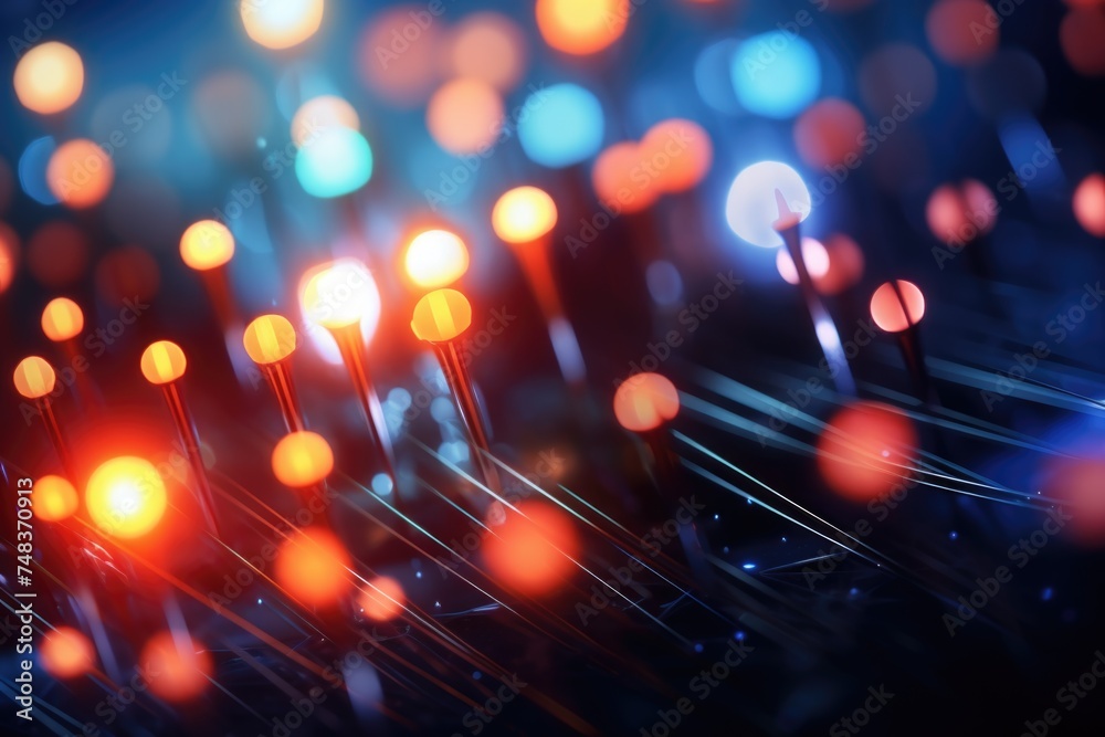 Poster abstract blurred colorful lens flare bokeh on black