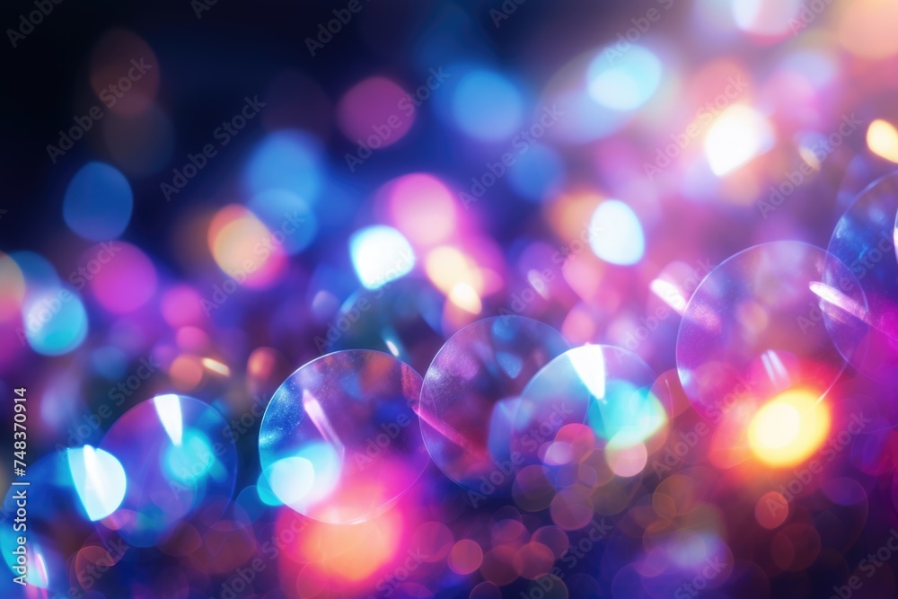 Poster abstract blurred colorful lens flare bokeh on black