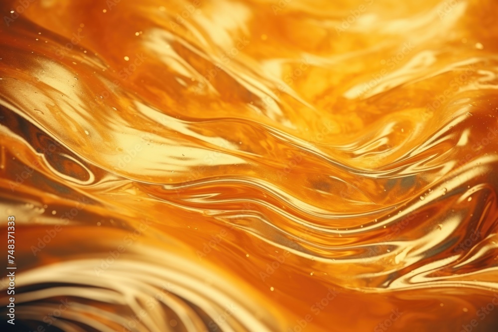 Poster golden glitter paint flow with molten texture and floating ink.