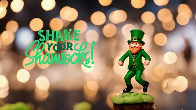 4K Video Happy St Patricks Day dancing Leprechaun 