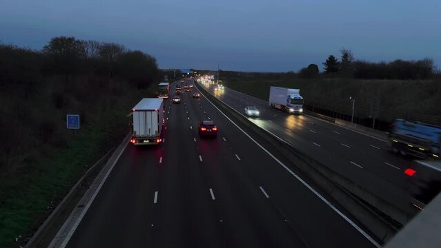 M1 Motorway dusk traffic 2024 south bound Northampton