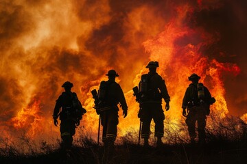 Firefighters in gear against fire