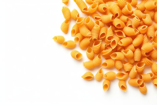 Raw Italian pasta Mezze Maniche Rigate isolated  top view.