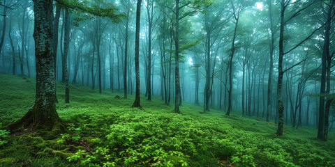 Foggy forest landscape