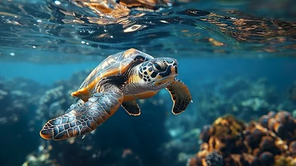 Gordijnen turtle, freshwater turtle, sea turtle, swimming, nature, animal © Borel