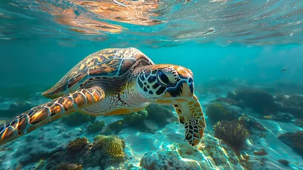 Foto auf Alu-Dibond turtle, freshwater turtle, sea turtle, swimming, nature, animal © Borel