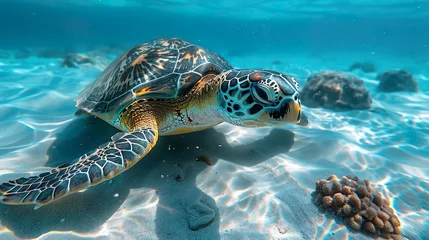 Wandaufkleber turtle, freshwater turtle, sea turtle, swimming, nature, animal © Borel