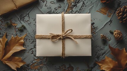 Christmas card with gift box and decorations