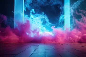 Naklejka premium Vibrant fashion scene with colorful smoke atmosphere.