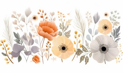 poppy flowers background, watercolor floral pattern	