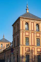 Obraz premium Detail of Palace of San Telmo (current seat of government) in baroque style with gate and statues of the twelve illustrious Sevillians, Seville SPAIN