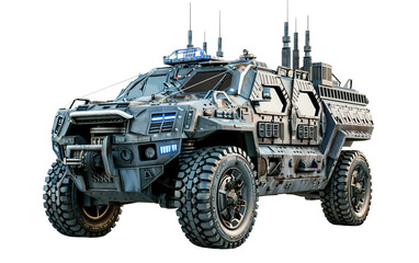 Armored Security Vehicle Guards the High-Security Perimeter Isolated on Transparent Background.