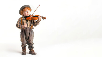 Fototapeta premium a studio portrait picture of little boy dressed up as a musician isolated on white background