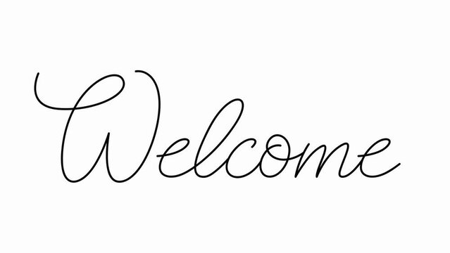 welcome animation on white background, continuous line animation of welcome text in black color.