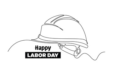 Single continuous line drawing of safety helmet wor safty work. Labor minimalist concept. Banner and logo for labor days. simple line.