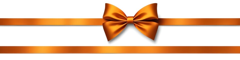 Orange satin ribbon and bow for decorating gifts, isolated on white background 