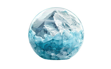 A Tranquil Ice Globe with Breathtaking Frozen Landscapes Isolated on Transparent Background.