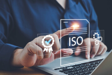 ISO standards quality control, Customer Satisfaction Guarantee concept on virtual screens,...