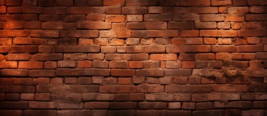 A close-up view of a terracotta-colored brick wall corner being illuminated by a bright light. The texture of the bricks is highlighted, showing shades of brown, red,