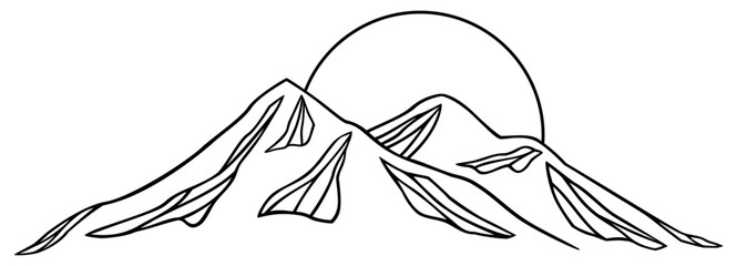 Mountain Line Art | Sunset Design | Abstract Mountain Range Vector Illustration