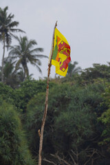Sri Lankan flag flying in wind on Bentota Beach, southern Sri Lanka