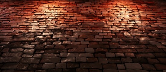 A red brick road is illuminated by a shining light from the floor, creating a dramatic and vibrant...