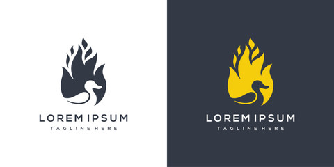 Obraz premium fire and duck logo vector icon. combined fire and duck logo design template elements