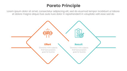pareto principle comparison or versus concept for infographic template banner with diamond outline shape and rectangle with two point list information