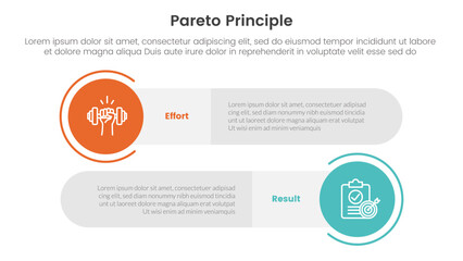 pareto principle comparison or versus concept for infographic template banner with big circle and long rectangle round shape with two point list information