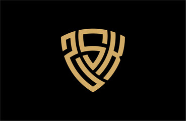 Naklejka premium ZSK creative letter shield logo design vector icon illustration