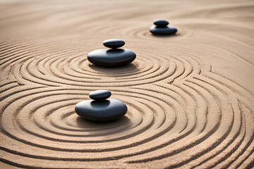 Feng Shui pebbles, Zen garden stones, and sand represent the concept of balance, harmony, and relaxation.