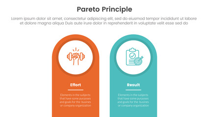 pareto principle comparison or versus concept for infographic template banner with round shape on top vertical box with two point list information - obrazy, fototapety, plakaty