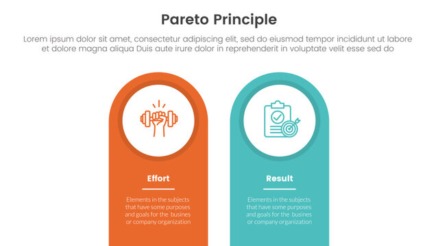 pareto principle comparison or versus concept for infographic template banner with round shape on top vertical box with two point list information