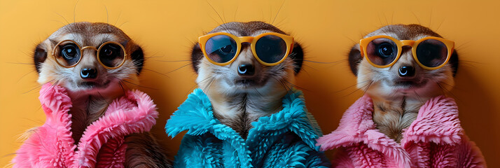 Fashion meerkat with colored dress and sunglasses,  - obrazy, fototapety, plakaty