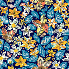Naklejka premium Colorful floral batik with seamless pattern. Abstract flower textile