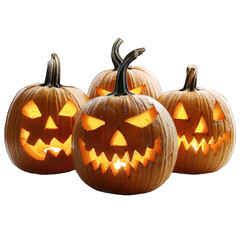 Fototapeta premium set of Carving pumpkins Halloween jack-o-lanterns isolated on transparent background, element remove background, element for design