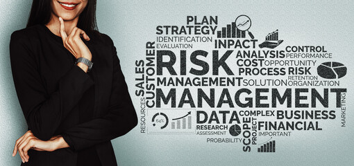 Risk Management and Assessment for Business Investment Concept. Modern interface showing symbols of...