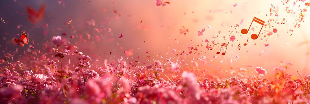 beautiful flowers background image,
A group of musical notes floating in the air next






