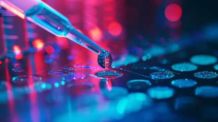 Droplet of DNA sample through pipette over research data generative ai