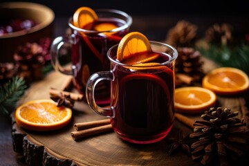 Fragrant Mulled wine orange. Cup romantic. Generate Ai