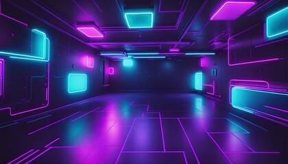Neon colors computer geometric cube abstract wallpaper background cyberpunk style