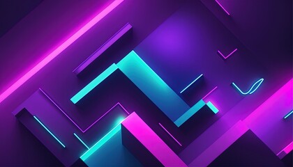 Fototapeta premium Neon colors computer geometric cube abstract wallpaper background cyberpunk style