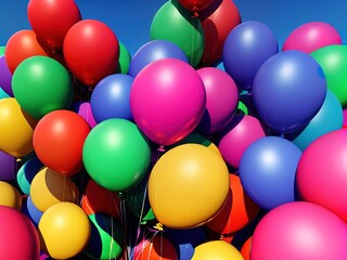 Fototapeta na wymiar Colorful birthday party balloons on the sky
