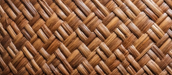 This close up view showcases the intricate weaving pattern of unique rattan matting. The natural fibers are tightly intertwined, creating a durable and visually appealing texture.