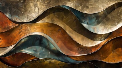 Wavy Metallic Sculpture Reflecting Light and Shadows