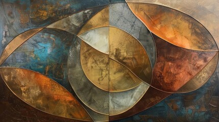 Metallic Abstract Wall Art with Circular and Leaf Motifs