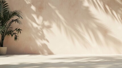 Empty Beige Wall Minimalistic abstract gentle sun shade background generative ai